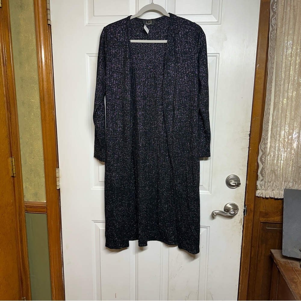 LTX Sportswear Textured Cardigan‎ Blazer Small Black Metallic Long NEW